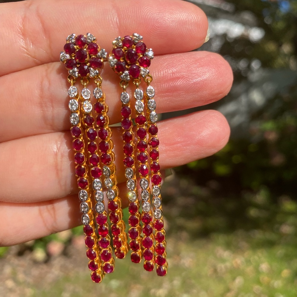 !Heavy! New Ruby & Diamond Dangle Earrings In 18k… - image 1